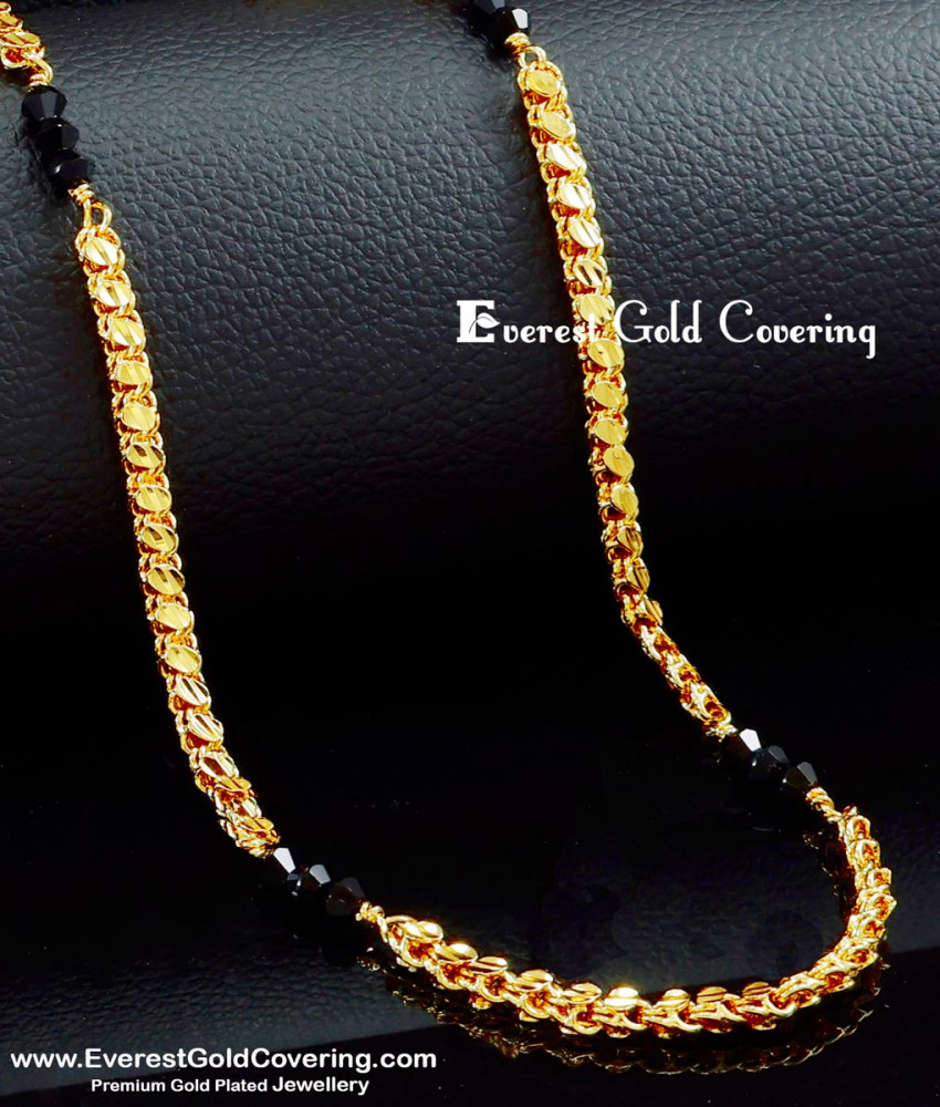 CHN346 - 1 Gram Gold Black Crystal Chain Mangalsutra Design
