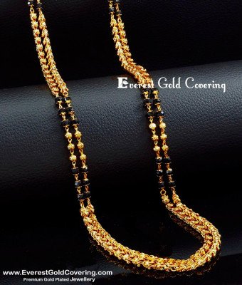 CHN347 -LG - 30 Inches Black Beads Double Line Chain Mangalya Design