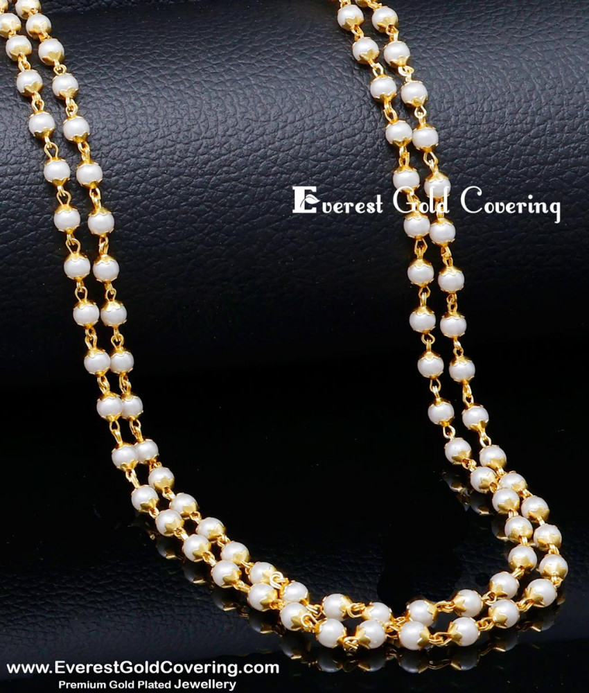 CHN353 -LG- 30 Inches Latest Double Line White Pearl Long Chain Designs