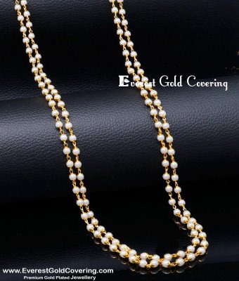 CHN353 -LG- 30 Inches Latest Double Line White Pearl Long Chain Designs