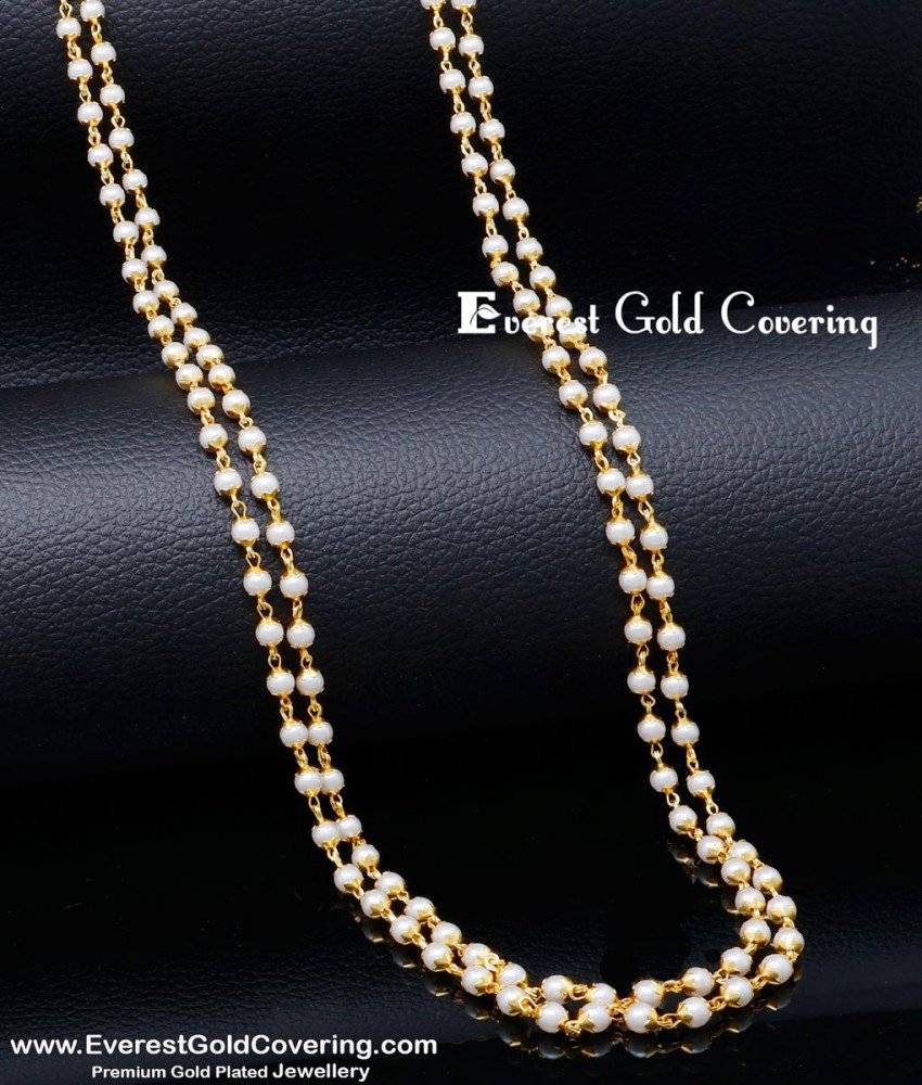 CHN353 -LG- 30 Inches Latest Double Line White Pearl Long Chain Designs