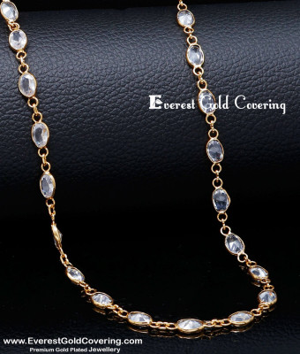 CHN362 - Latest White Stone 1 Gram Gold Lightweight Chain Design