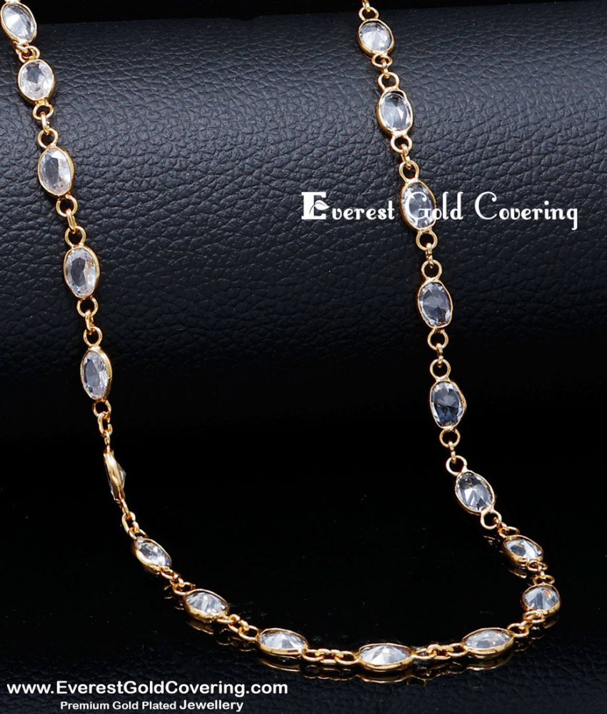 CHN362 - Latest White Stone 1 Gram Gold Lightweight Chain Design