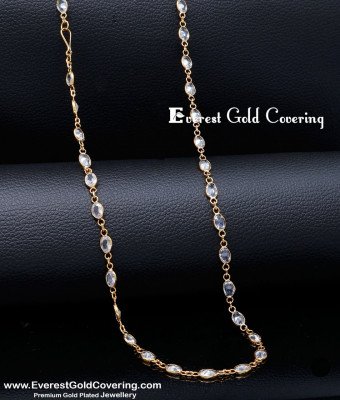 CHN362 - Latest White Stone 1 Gram Gold Lightweight Chain Design