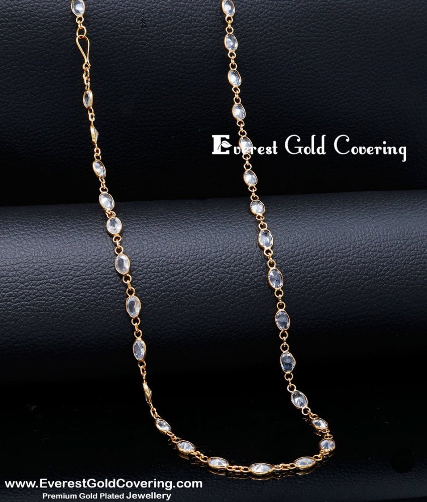 CHN362 - Latest White Stone 1 Gram Gold Lightweight Chain Design