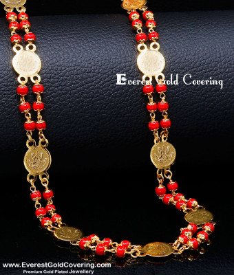 CHN365 - Traditional Double Line Lakshmi Coin Coral Chain for Women 