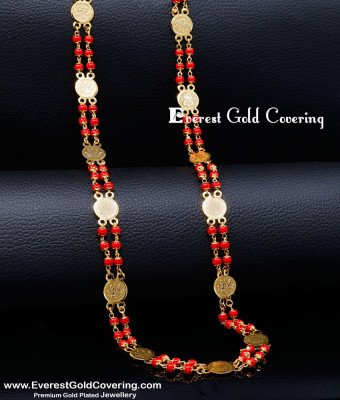 CHN365 - Traditional Double Line Lakshmi Coin Coral Chain for Women 