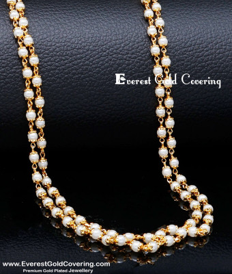 CHN367 - One Gram Gold Plated Double Line Muthu Chain for Women