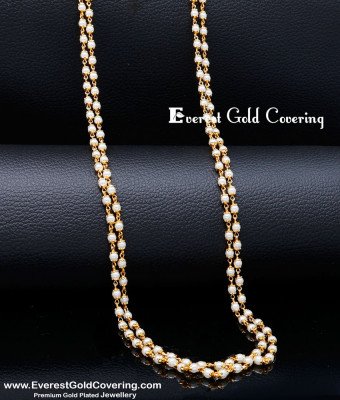CHN367 - One Gram Gold Plated Double Line Muthu Chain for Women