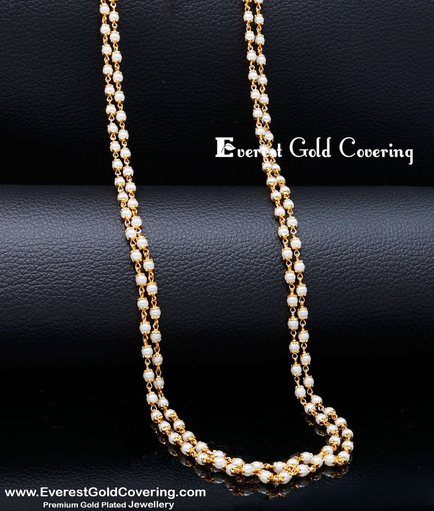 CHN367 - One Gram Gold Plated Double Line Muthu Chain for Women