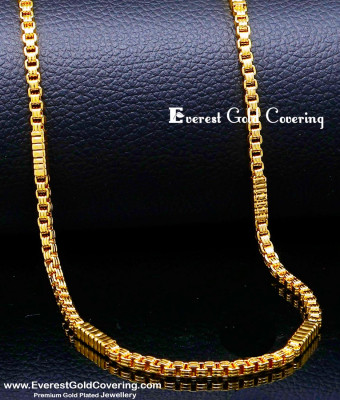 CHN373-LG - 30 Inch Latest Box Model 1 Gram Gold Plated Chain Daily Use