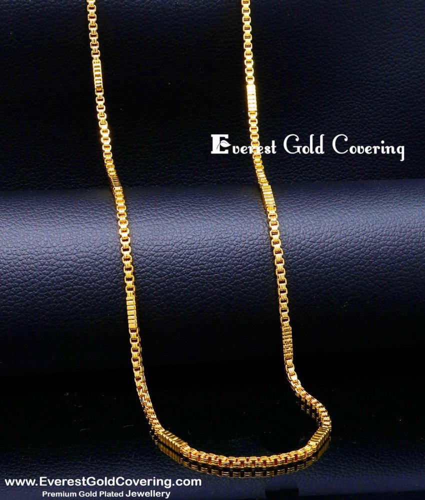 CHN373-LG - 30 Inch Latest Box Model 1 Gram Gold Plated Chain Daily Use