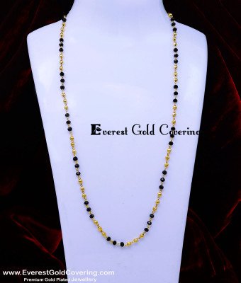 CHN384 - Gold Plated Daily Wear Gold Balls with Black Beads Chain