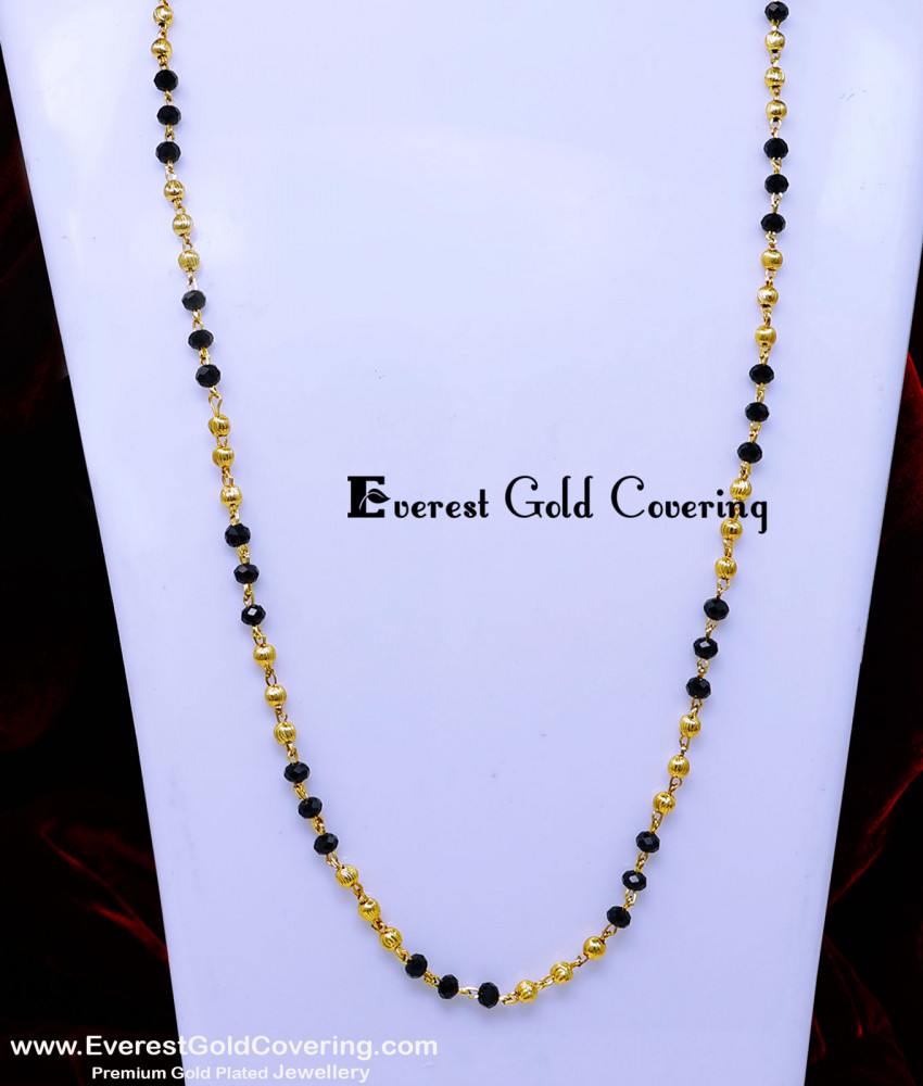 CHN384 - Gold Plated Daily Wear Gold Balls with Black Beads Chain