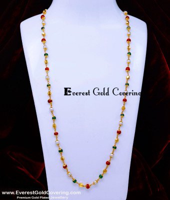 CHN386 - Traditional Gold Plated Multi Colour Beads Mala Online