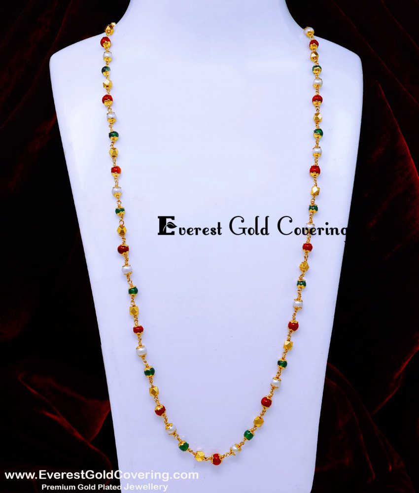 CHN386 - Traditional Gold Plated Multi Colour Beads Mala Online