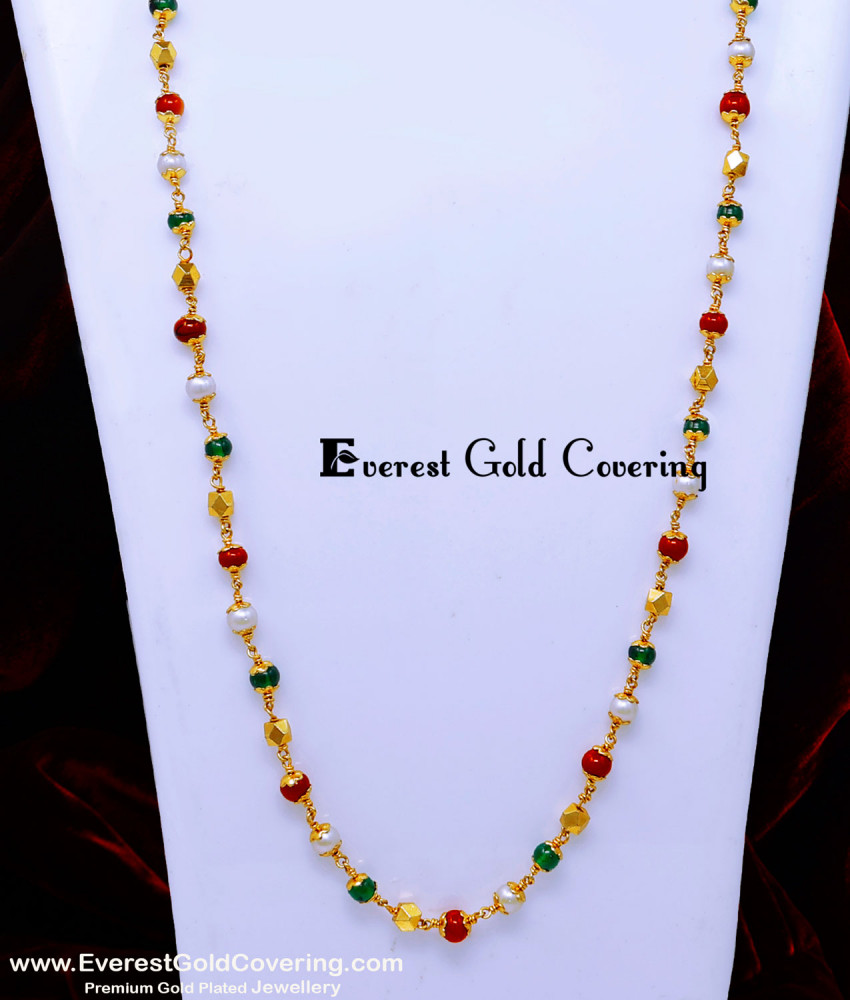 CHN386 - Traditional Gold Plated Multi Colour Beads Mala Online