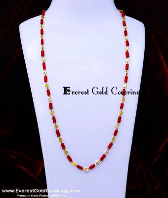 CHN387 - Traditional Long Daily Wear Coral Beads Chain for Women