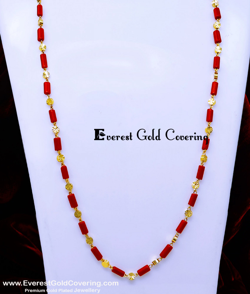 CHN387 - Traditional Long Daily Wear Coral Beads Chain for Women