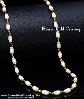 CHN390 - 1 Gram Gold Plated Daily Wear Long Pearl Chain for Women