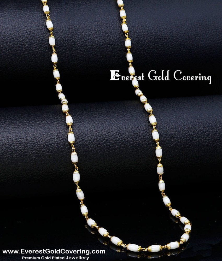 CHN390 - 1 Gram Gold Plated Daily Wear Long Pearl Chain for Women