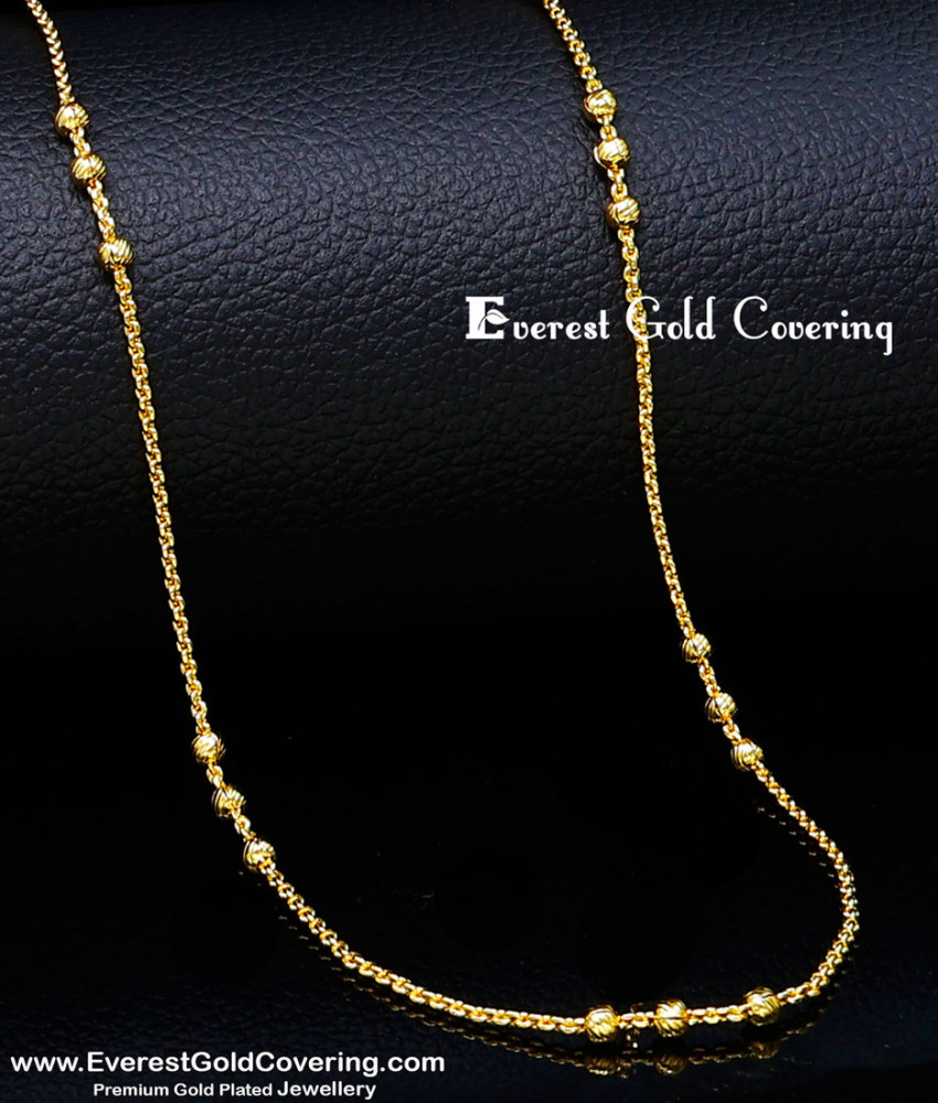 CHN391 - Cute Light Weight Daily Wear Thin Ball Chain Gold Design