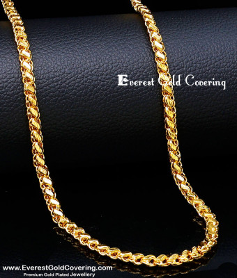 CHN393 -XLG - 36 Inches Gold Model Daily Wear Leaf Cutting 24k Gold Plated Chain