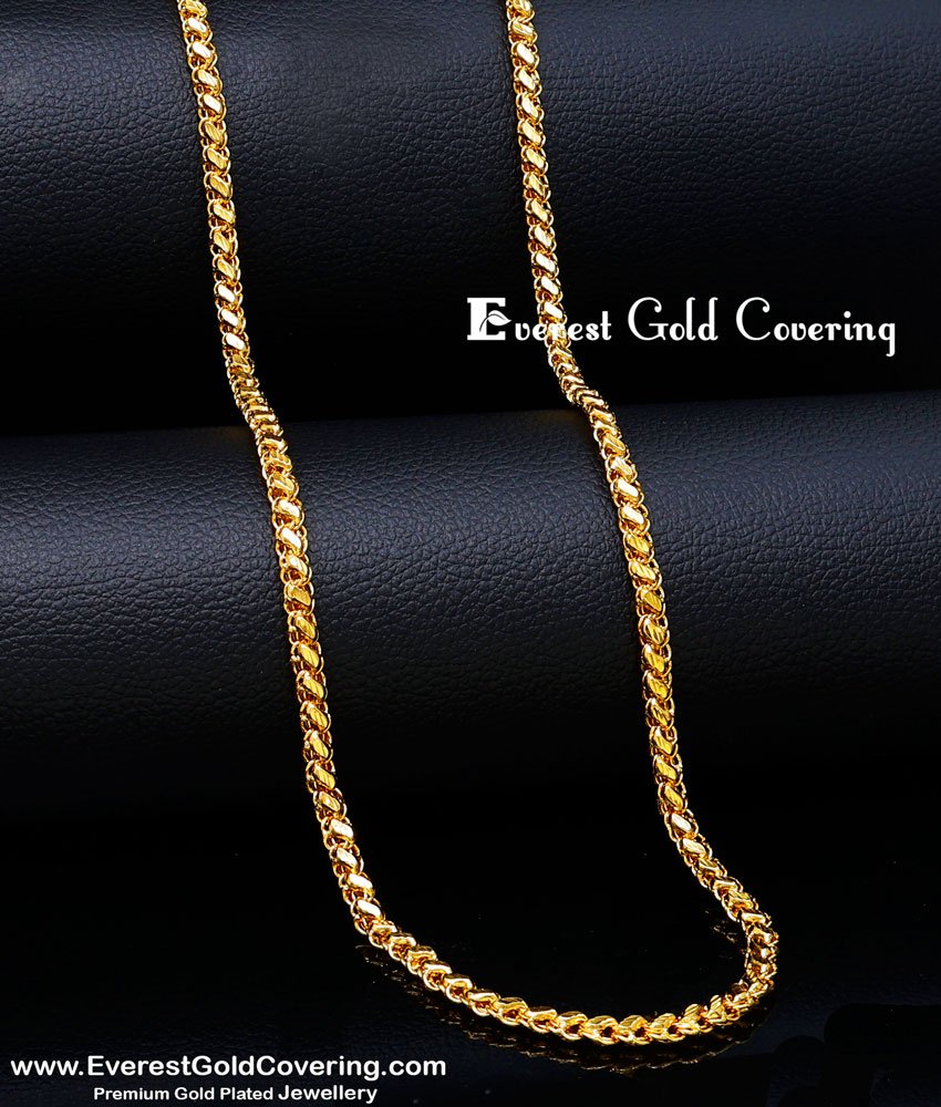 CHN393 -XLG - 36 Inches Gold Model Daily Wear Leaf Cutting 24k Gold Plated Chain