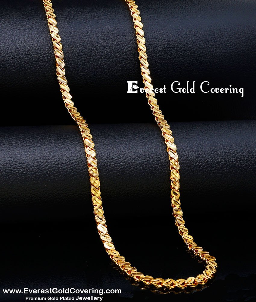 CHN394-XLG - 36 Inches Long Leaf Design 24k Gold Plated Chain for Women