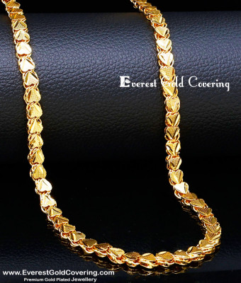 CHN395 -LG - 30 Inches Long Thick Heart Design 24k Gold Plated Chain Online