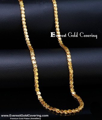 CHN395 -LG - 30 Inches Long Thick Heart Design 24k Gold Plated Chain Online