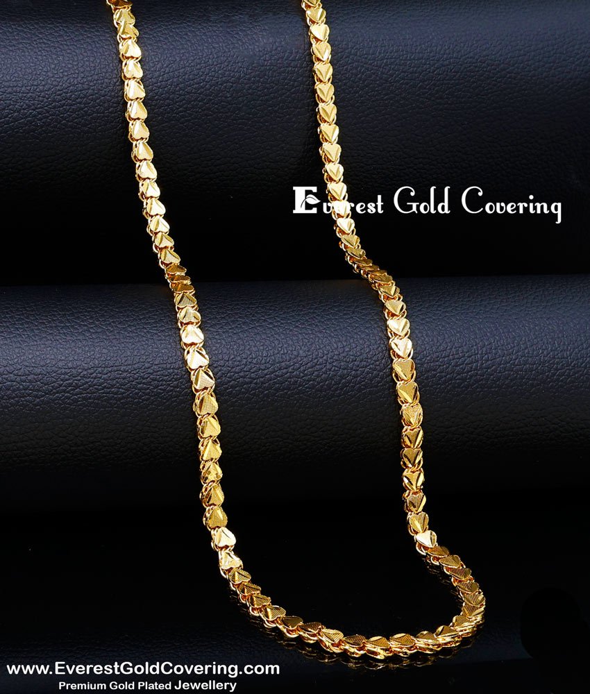 CHN395-XLG - 36 Inches Long Thick Heart Design 24k Gold Plated Chain Online
