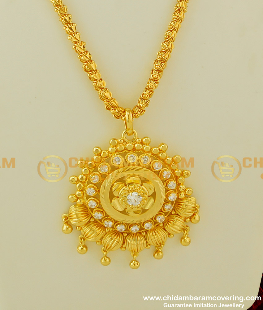 DCHN079 - New Arrival Gold Look White AD Stone Pendant with Chain Design Buy Online