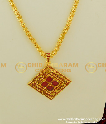 DCHN083 - Attractive Pendant High Quality CZ Ruby Stone Pendant With Long Chain for Girls