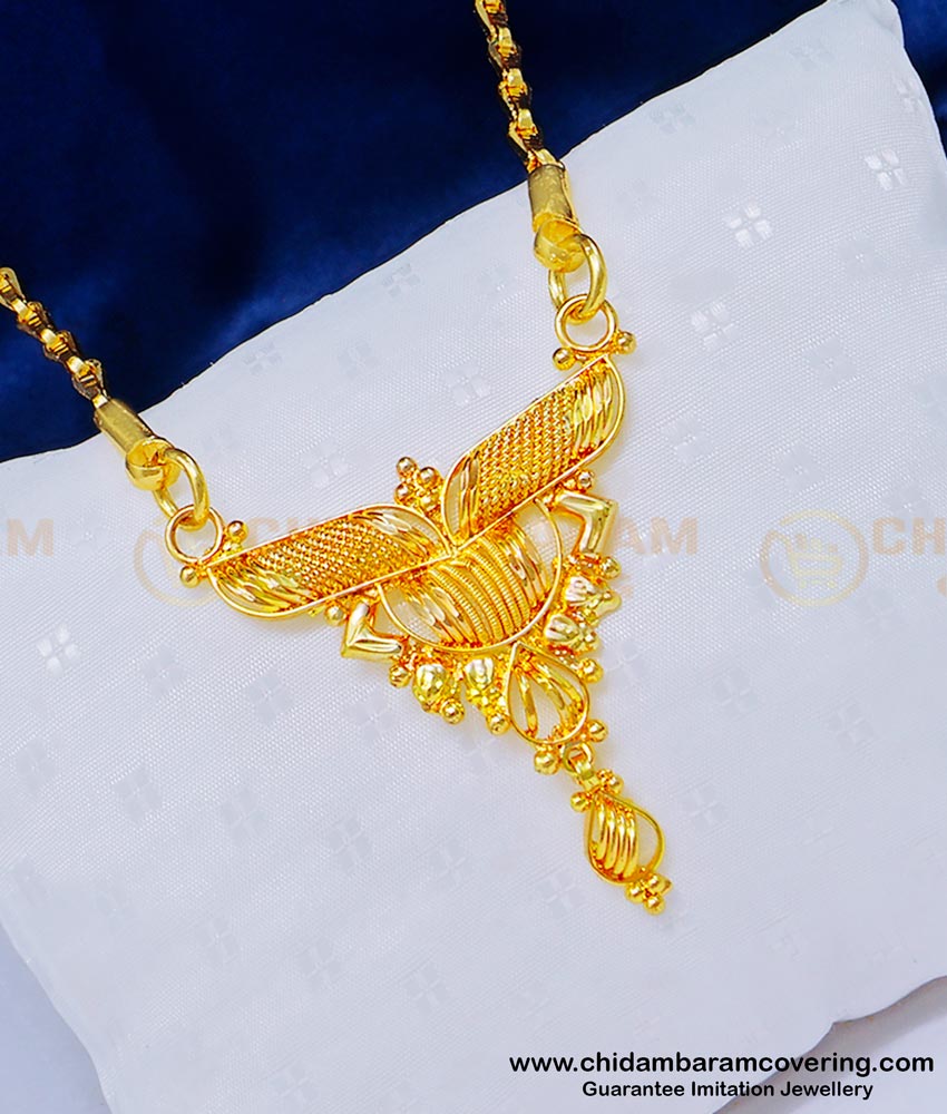 DCHN086 - Kerala Gold Design Emerald Stone Gold Plated Big Dollar with Jasmine Chain 