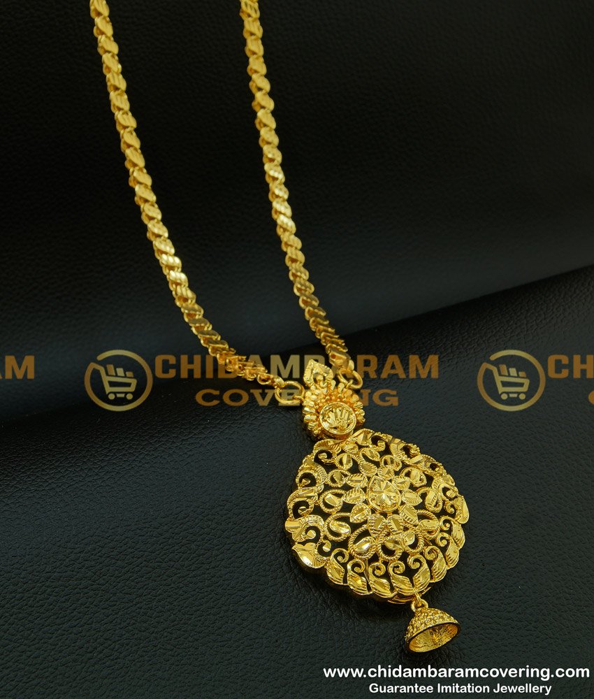 DCHN089 - Latest Bridal Wear Plain Big Gold Pendant Design with Long Chain Buy Online