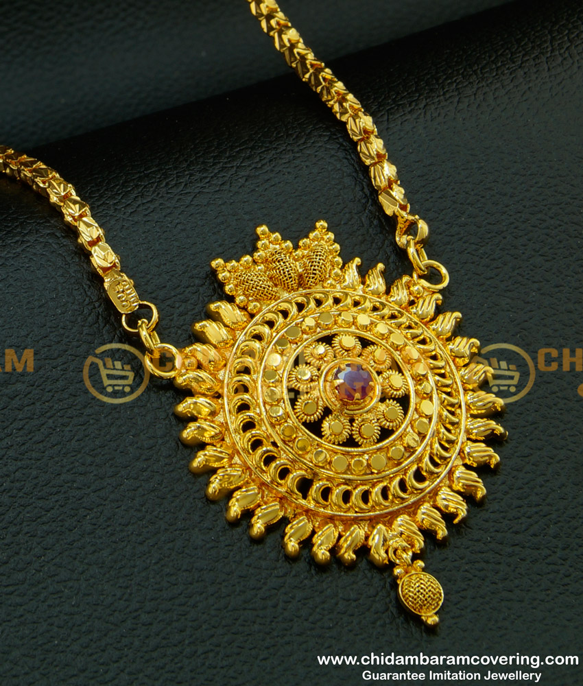 DCHN091 - Chidambaram Gold Plated Box Chain with Handmade Single Ruby Stone Big Dollar Buy Online
