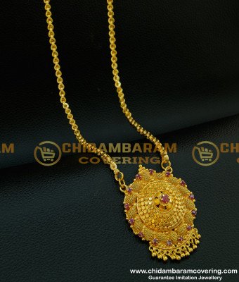 DCHN092 - One Gram Gold Daily Wear Flower Design Ruby Stone Big Dollar Chain for Women 