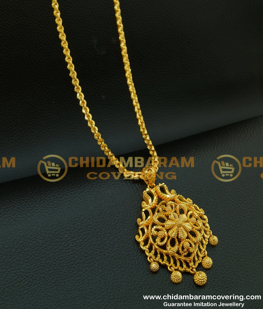 DCHN095 - Latest Long Chain with Casting Type mango designer Modern Gold Pendant Design for Female 