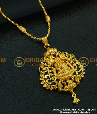 DCHN096 - Female Gold Lakshmi Pendant Designs with Beautiful 24 Inches Chain Imitation Jewellery