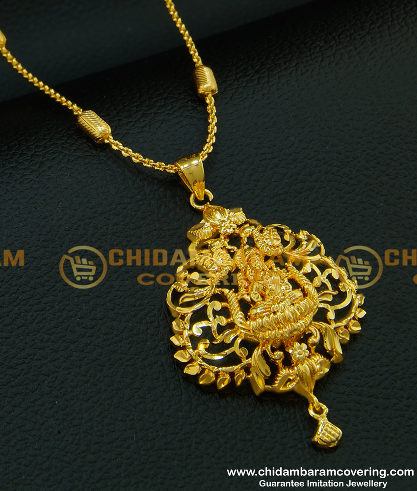 DCHN096 - Female Gold Lakshmi Pendant Designs with Beautiful 24 Inches Chain Imitation Jewellery