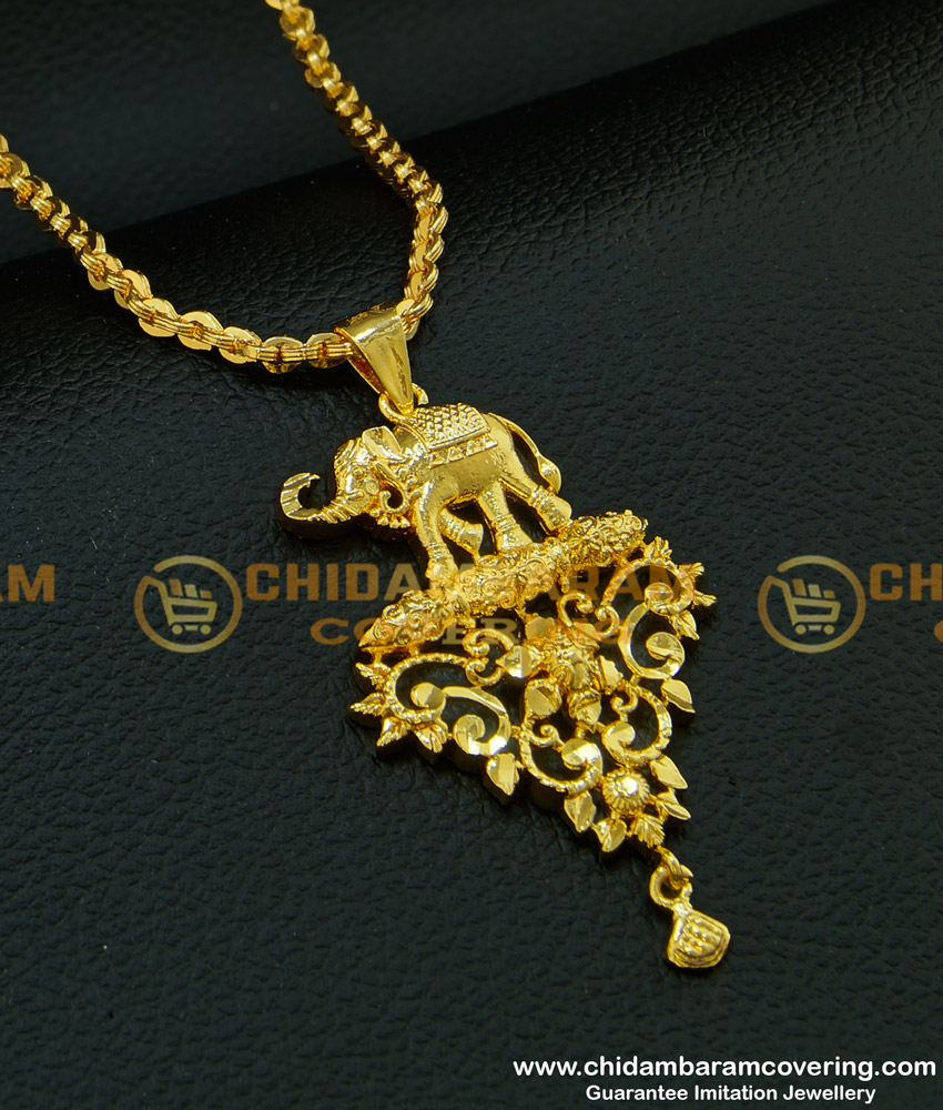 DCHN097 - New Arrival One Gram Gold Designer Elephant Pendant with Chain Buy Online Shopping