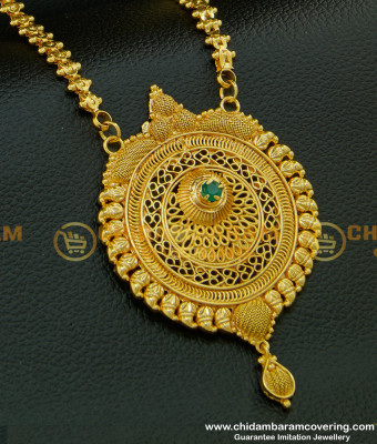 DCHN103 - Gold Design Pendant Emerald Green Stone Gold Plated Big Dollar Chain for Wedding