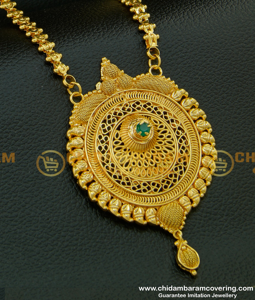 DCHN103 - Gold Design Pendant Emerald Green Stone Gold Plated Big Dollar Chain for Wedding
