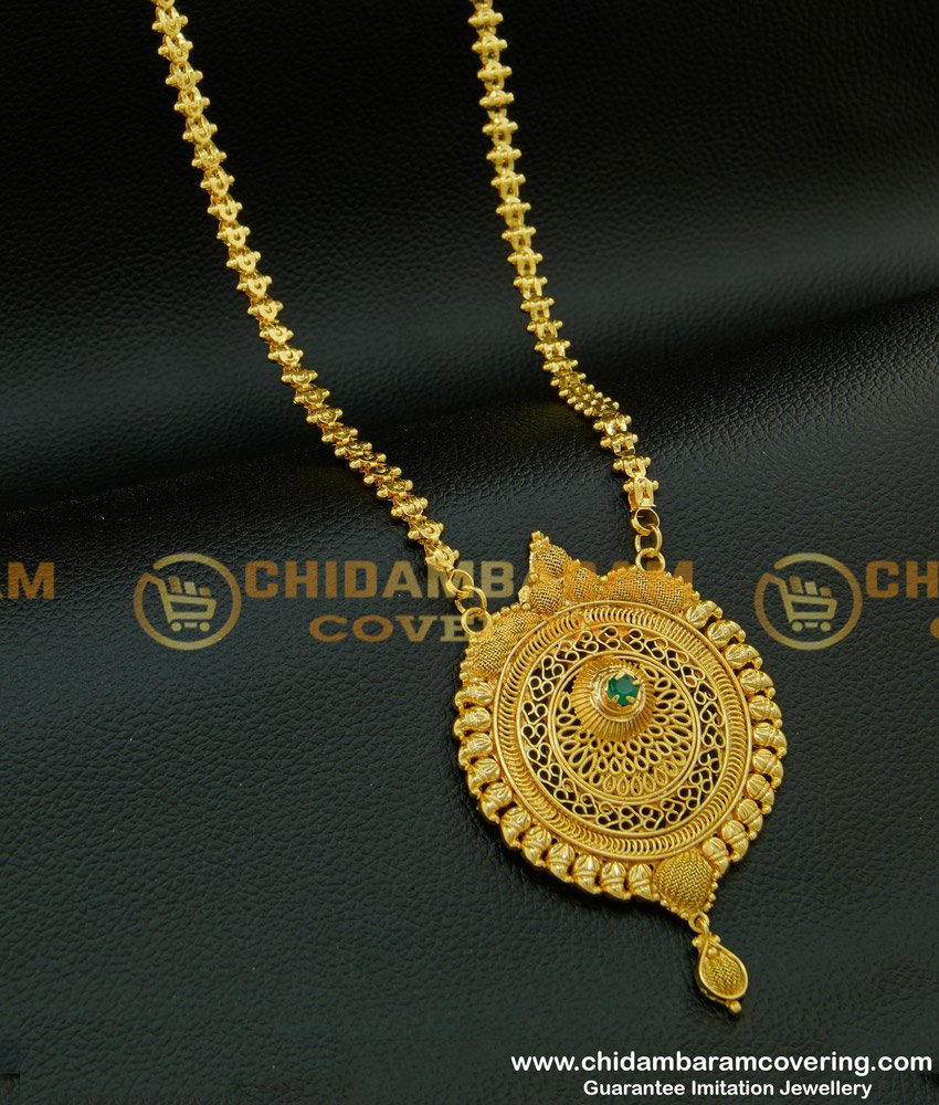 DCHN103 - Gold Design Pendant Emerald Green Stone Gold Plated Big Dollar Chain for Wedding
