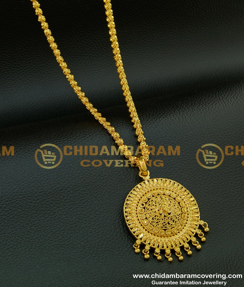 DCHN108 - Real Gold Design Plain Round Dollar One Gram Gold Designer Pendant With Chain Buy Online 