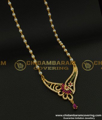 DCHN113 - New Pattern White Pearl Chain with Beautiful Ad Stone Dollar Design Imitation Jewellery