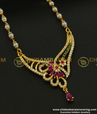 DCHN113 - New Pattern White Pearl Chain with Beautiful Ad Stone Dollar Design Imitation Jewellery