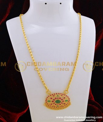 DCHN116 - New Party One Gram Gold Plated Kemp Stone Designer Pendant Design with Long Chain for Female