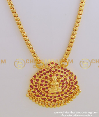 DCHN118 - New Arrival Gold Lakshmi Pink Stone Pendant Design With 24 Inches Box Chain for Ladies